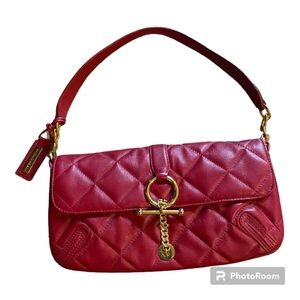 Antonio Melani handbag - perfect shade of red leather - gold tone accents - EUC!